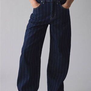 BDG Logan Printed Buckle Baggy Barrel Jean Denim Pinstripe Womens Size 29W x 31”